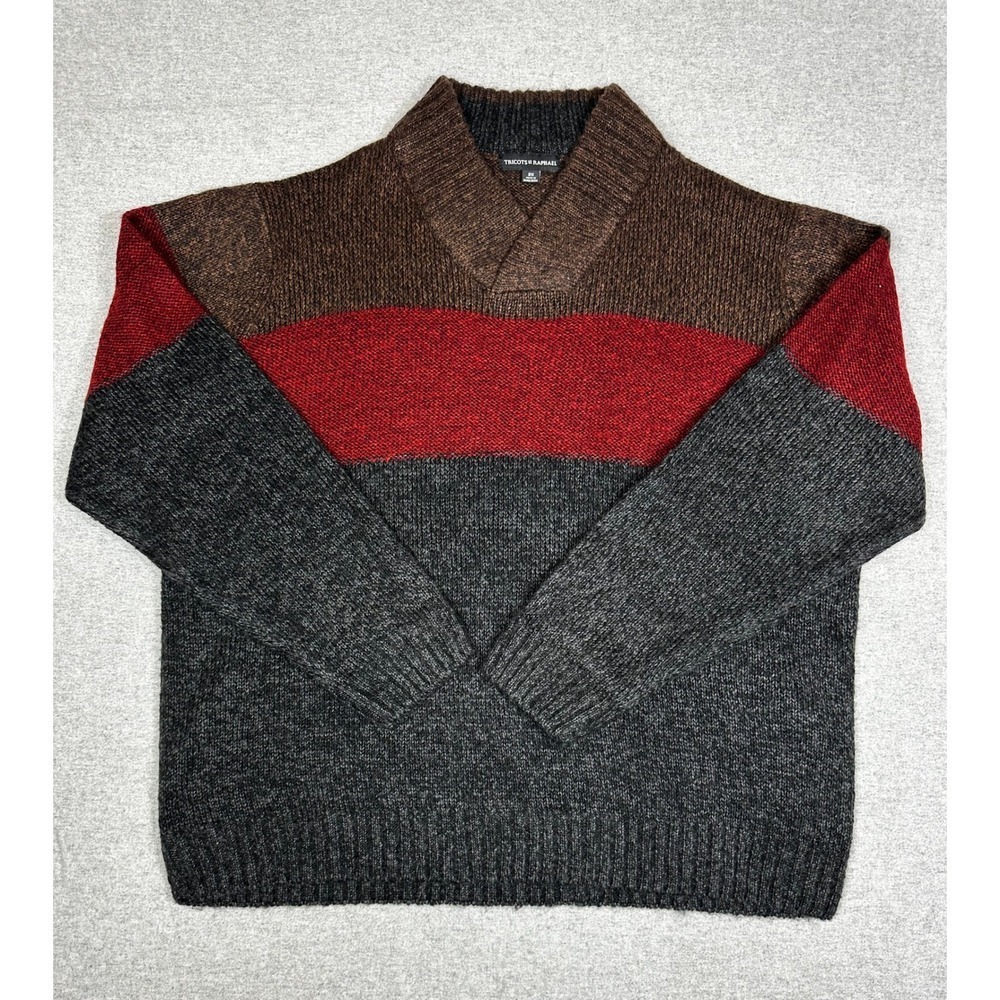 Tricots St Raphael Sweater Mens 2X Colorblock Shawl Collar Knit Brown Red Grey